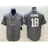 Men's Indianapolis Colts #18 Peyton Manning Grey Gridiron With Patch Cool Base Stitched Baseball Jersey