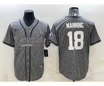 Men's Indianapolis Colts #18 Peyton Manning Grey Gridiron With Patch Cool Base Stitched Baseball Jersey