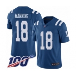 Men's Indianapolis Colts #18 Peyton Manning Limited Royal Blue Rush Vapor Untouchable 100th Season Football Jersey