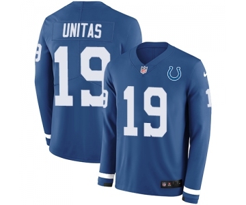 Men's Indianapolis Colts #19 Johnny Unitas Limited Blue Therma Long Sleeve Football Jersey