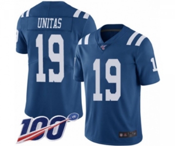 Men's Indianapolis Colts #19 Johnny Unitas Limited Royal Blue Rush Vapor Untouchable 100th Season Football Jersey