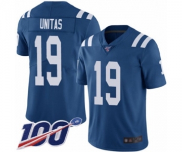 Men's Indianapolis Colts #19 Johnny Unitas Royal Blue Team Color Vapor Untouchable Limited Player 100th Season Football Jersey