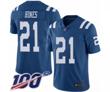 Men's Indianapolis Colts #21 Nyheim Hines Limited Royal Blue Rush Vapor Untouchable 100th Season Football Jersey