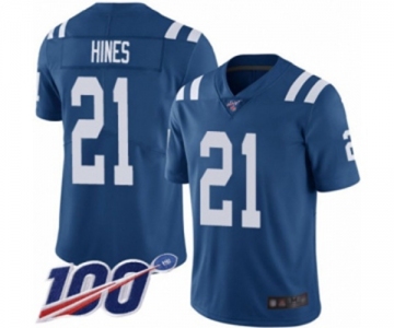 Men's Indianapolis Colts #21 Nyheim Hines Royal Blue Team Color Vapor Untouchable Limited Player 100th Season Football Jersey