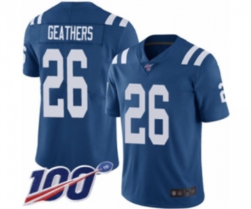 Men's Indianapolis Colts #26 Clayton Geathers Royal Blue Team Color Vapor Untouchable Limited Player 100th Season Football Jersey