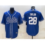 Men's Indianapolis Colts #28 Jonathan Taylor Blue With Patch Cool Base Stitched Baseball Jersey