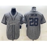 Men's Indianapolis Colts #28 Jonathan Taylor Grey Gridiron With Patch Cool Base Stitched Baseball Jersey