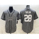 Men's Indianapolis Colts #28 Jonathan Taylor Grey Gridiron With Patch Cool Base Stitched Baseball Jerseys