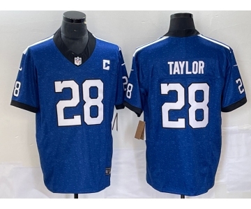 Men's Indianapolis Colts #28 Jonathan Taylor Royal 2023 FUSE Indiana Nights Limited Stitched Jersey