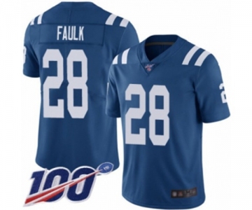 Men's Indianapolis Colts #28 Marshall Faulk Royal Blue Team Color Vapor Untouchable Limited Player 100th Season Football Jersey