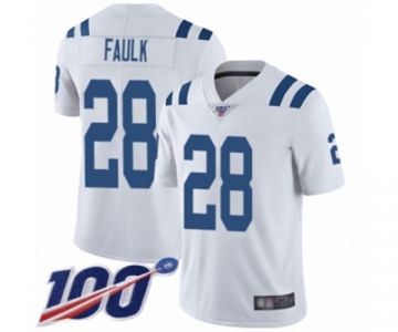 Men's Indianapolis Colts #28 Marshall Faulk White Vapor Untouchable Limited Player 100th Season Football Jersey