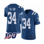 Men's Indianapolis Colts #34 Rock Ya-Sin Limited Royal Blue Rush Vapor Untouchable 100th Season Football Jersey