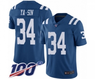 Men's Indianapolis Colts #34 Rock Ya-Sin Limited Royal Blue Rush Vapor Untouchable 100th Season Football Jersey