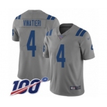 Men's Indianapolis Colts #4 Adam Vinatieri Limited Gray Inverted Legend 100th Season Football Jersey