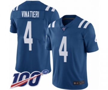 Men's Indianapolis Colts #4 Adam Vinatieri Royal Blue Team Color Vapor Untouchable Limited Player 100th Season Football Jersey