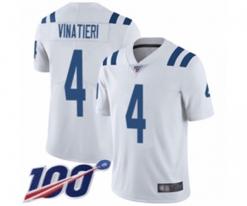 Men's Indianapolis Colts #4 Adam Vinatieri White Vapor Untouchable Limited Player 100th Season Football Jersey