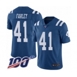 Men's Indianapolis Colts #41 Matthias Farley Limited Royal Blue Rush Vapor Untouchable 100th Season Football Jersey