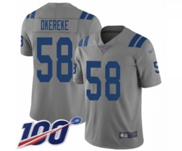 Men's Indianapolis Colts #58 Bobby Okereke Limited Gray Inverted Legend 100th Season Football Jersey