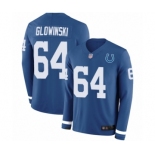 Men's Indianapolis Colts #64 Mark Glowinski Limited Blue Therma Long Sleeve Football Jersey