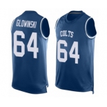 Men's Indianapolis Colts #64 Mark Glowinski Limited Royal Blue Player Name & Number Tank Top Football Jersey