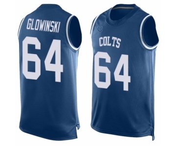 Men's Indianapolis Colts #64 Mark Glowinski Limited Royal Blue Player Name & Number Tank Top Football Jersey