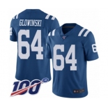 Men's Indianapolis Colts #64 Mark Glowinski Limited Royal Blue Rush Vapor Untouchable 100th Season Football Jersey