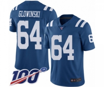 Men's Indianapolis Colts #64 Mark Glowinski Limited Royal Blue Rush Vapor Untouchable 100th Season Football Jersey