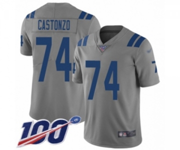 Men's Indianapolis Colts #74 Anthony Castonzo Limited Gray Inverted Legend 100th Season Football Jersey