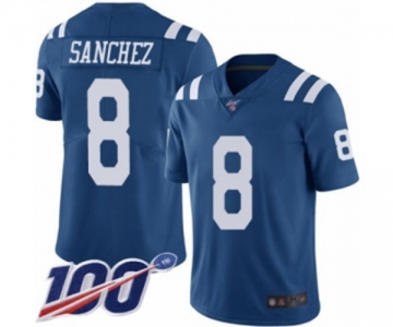 Men's Indianapolis Colts #8 Rigoberto Sanchez Limited Royal Blue Rush Vapor Untouchable 100th Season Football Jersey