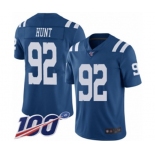 Men's Indianapolis Colts #92 Margus Hunt Limited Royal Blue Rush Vapor Untouchable 100th Season Football Jersey