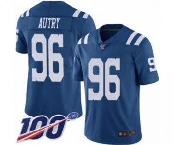 Men's Indianapolis Colts #96 Denico Autry Limited Royal Blue Rush Vapor Untouchable 100th Season Football Jersey