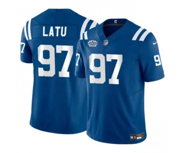 Men's Indianapolis Colts #97 Laiatu Latu Blue 2024 With Dradt Patch F.U.S.E. Vapor Limited Stitched Football Jersey