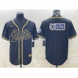 Men's Indianapolis Colts Black Gold Team Big Logo With Patch Cool Base Stitched Baseball Jersey