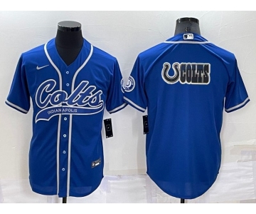 Men's Indianapolis Colts Blue Team Big Logo With Patch Cool Base Stitched Baseball Jerse