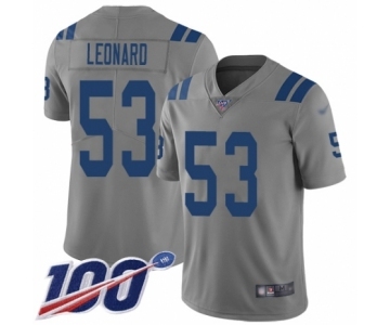 Men's Nike Indianapolis Colts #53 Darius Leonard Limited Gray Inverted Legend 100th Season NFL Jersey