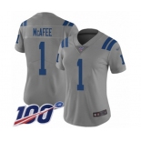 Women's Indianapolis Colts #1 Pat McAfee Limited Gray Inverted Legend 100th Season Football Jersey