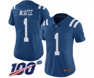 Women's Indianapolis Colts #1 Pat McAfee Limited Royal Blue Rush Vapor Untouchable 100th Season Football Jersey