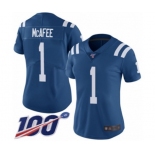 Women's Indianapolis Colts #1 Pat McAfee Royal Blue Team Color Vapor Untouchable Limited Player 100th Season Football Jersey