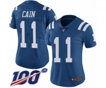 Women's Indianapolis Colts #11 Deon Cain Limited Royal Blue Rush Vapor Untouchable 100th Season Football Jersey