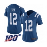 Women's Indianapolis Colts #12 Andrew Luck Limited Royal Blue Rush Vapor Untouchable 100th Season Football Jersey