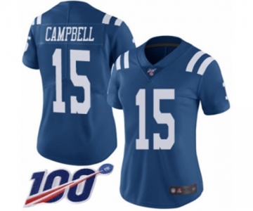 Women's Indianapolis Colts #15 Parris Campbell Limited Royal Blue Rush Vapor Untouchable 100th Season Football Jersey