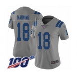 Women's Indianapolis Colts #18 Peyton Manning Limited Gray Inverted Legend 100th Season Football Jersey