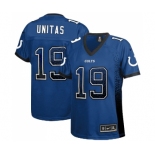 Women's Indianapolis Colts #19 Johnny Unitas Elite Royal Blue Drift Fashion Football Jersey