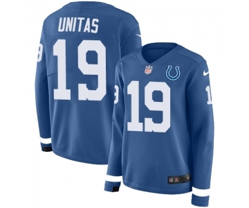 Women's Indianapolis Colts #19 Johnny Unitas Limited Blue Therma Long Sleeve Football Jersey