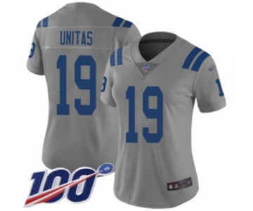 Women's Indianapolis Colts #19 Johnny Unitas Limited Gray Inverted Legend 100th Season Football Jersey