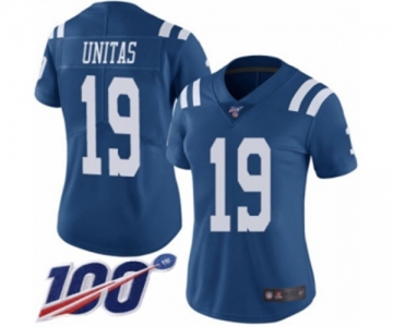 Women's Indianapolis Colts #19 Johnny Unitas Limited Royal Blue Rush Vapor Untouchable 100th Season Football Jersey