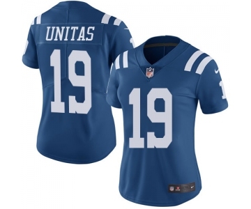 Women's Indianapolis Colts #19 Johnny Unitas Limited Royal Blue Rush Vapor Untouchable Football Jersey