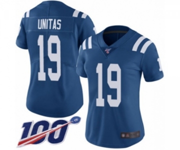 Women's Indianapolis Colts #19 Johnny Unitas Royal Blue Team Color Vapor Untouchable Limited Player 100th Season Football Jersey