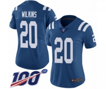 Women's Indianapolis Colts #20 Jordan Wilkins Royal Blue Team Color Vapor Untouchable Limited Player 100th Season Football Jersey