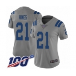 Women's Indianapolis Colts #21 Nyheim Hines Limited Gray Inverted Legend 100th Season Football Jersey